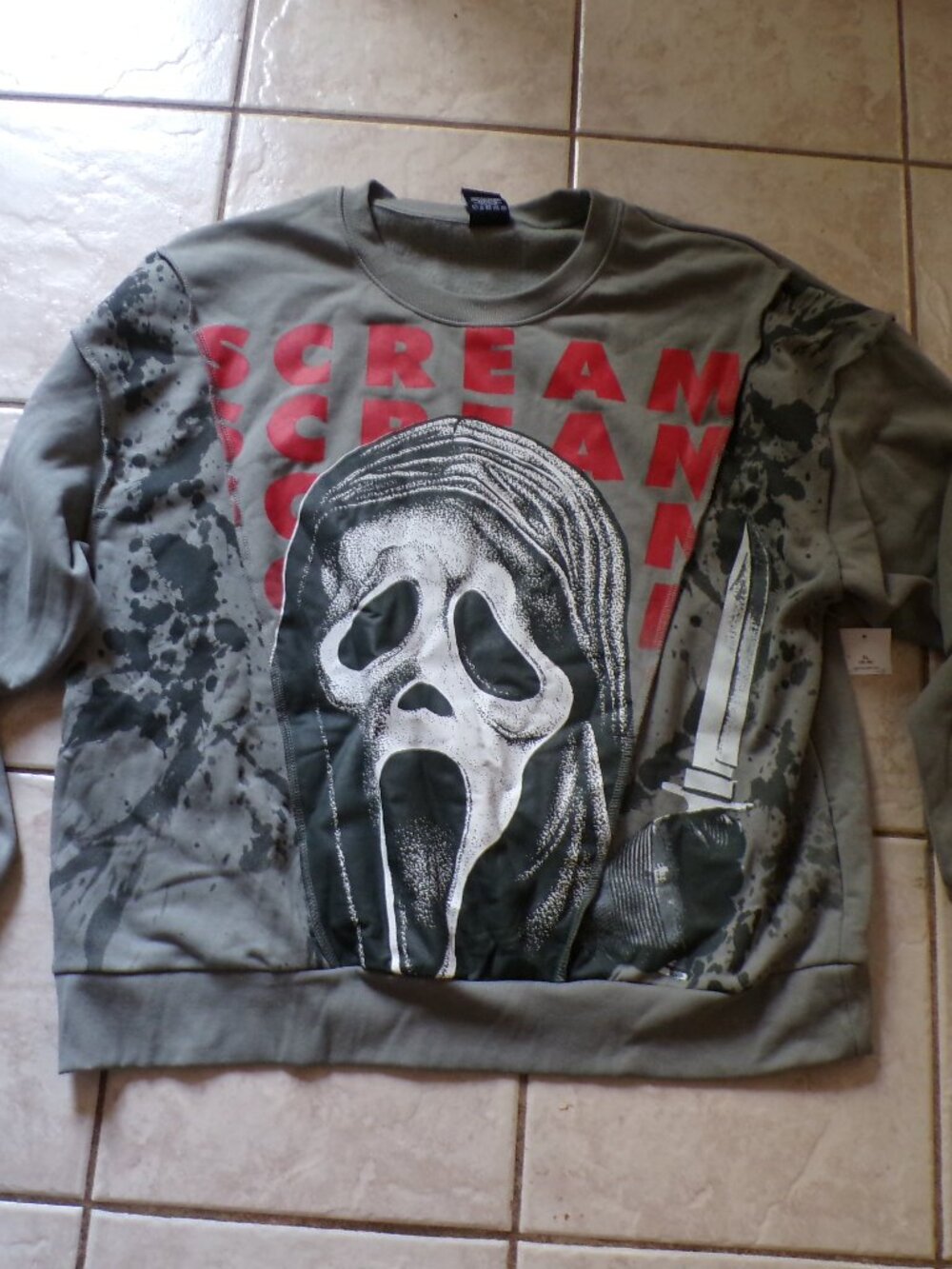 Ghost Face Scream Gray Graphic Fleece Crewneck Sweatshirt XLarge Shirt New